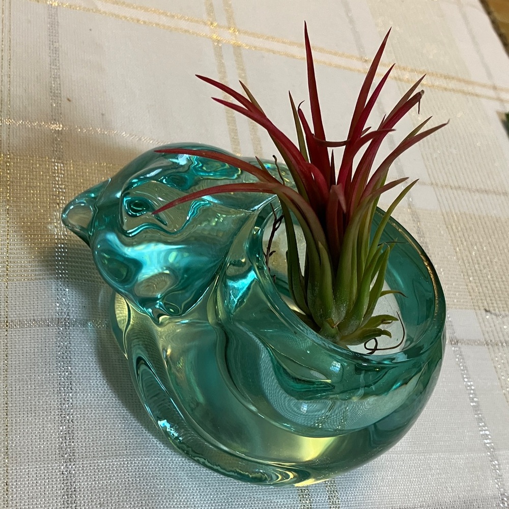 Vintage Sleeping Kitten Indiana Glass Co Teal Green Translucent Votive Holder